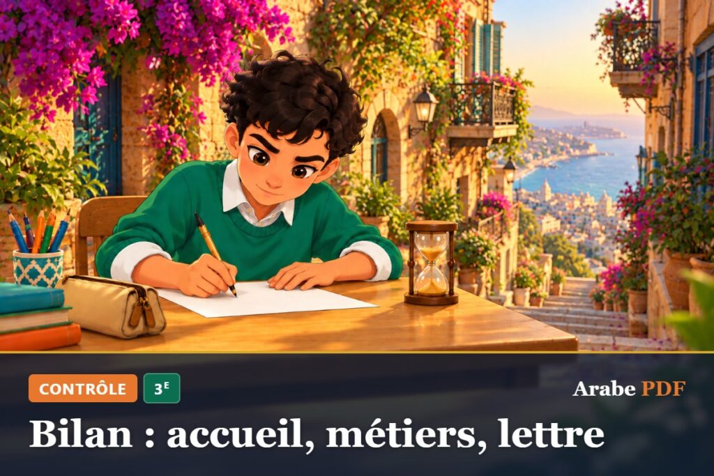 Bilan : accueil, métiers, lettre – contrôle d’arabe 3e