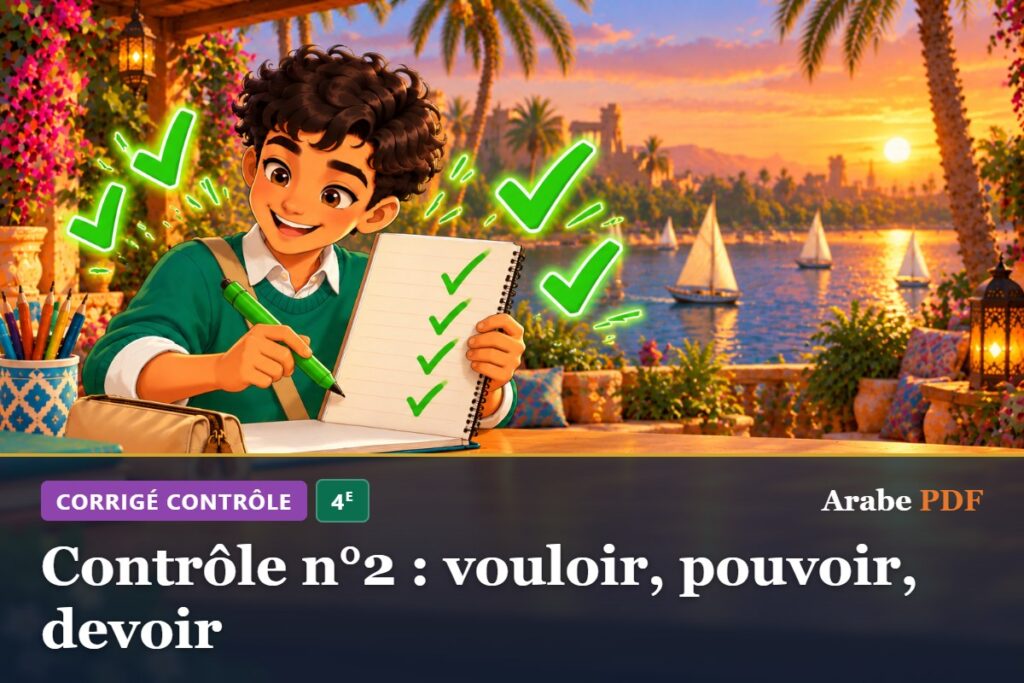 Corrigé : Contrôle n°2 : vouloir, pouvoir, devoir – contrôle d’arabe 4e