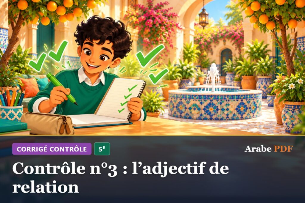 Corrigé : Contrôle n°3 : l’adjectif de relation – contrôle d’arabe 5e