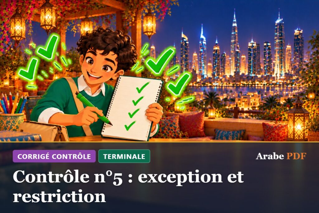 Corrigé : Contrôle n°5 : exception et restriction – contrôle d’arabe Terminale