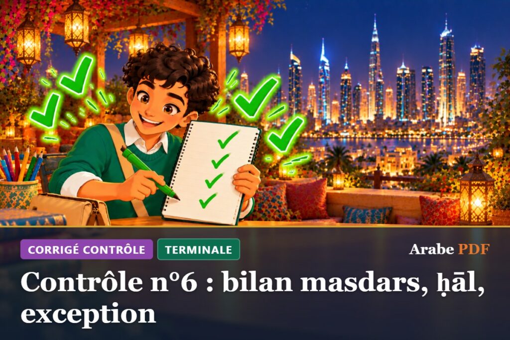 Corrigé : Contrôle n°6 : bilan masdars, ḥāl, exception – contrôle d’arabe Terminale