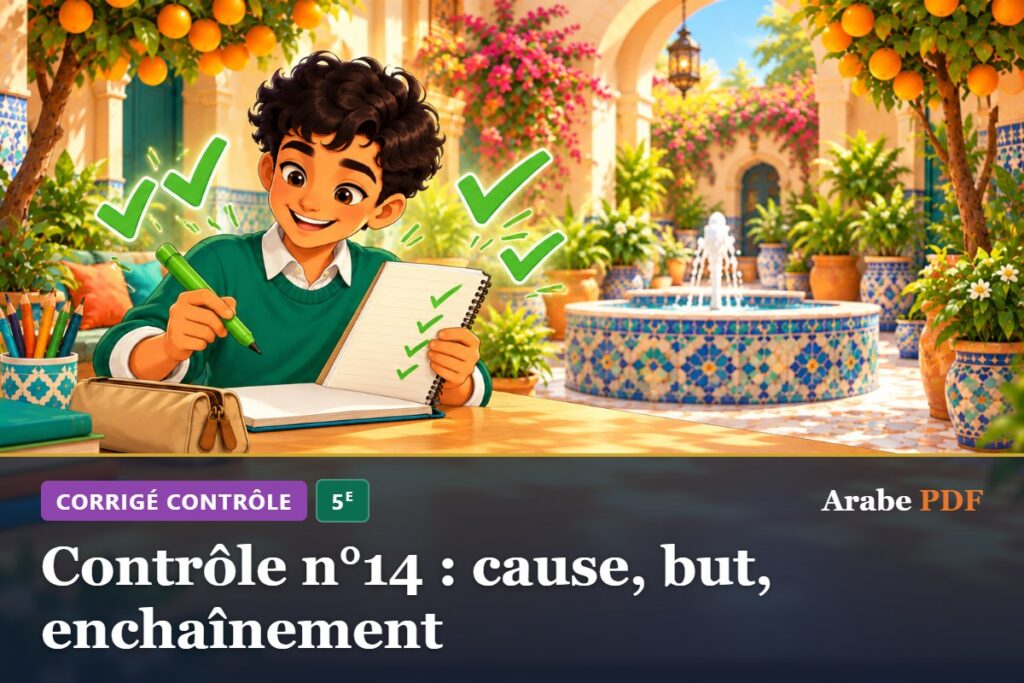 Corrigé : Contrôle n°14 : cause, but, enchaînement – contrôle d’arabe 5e