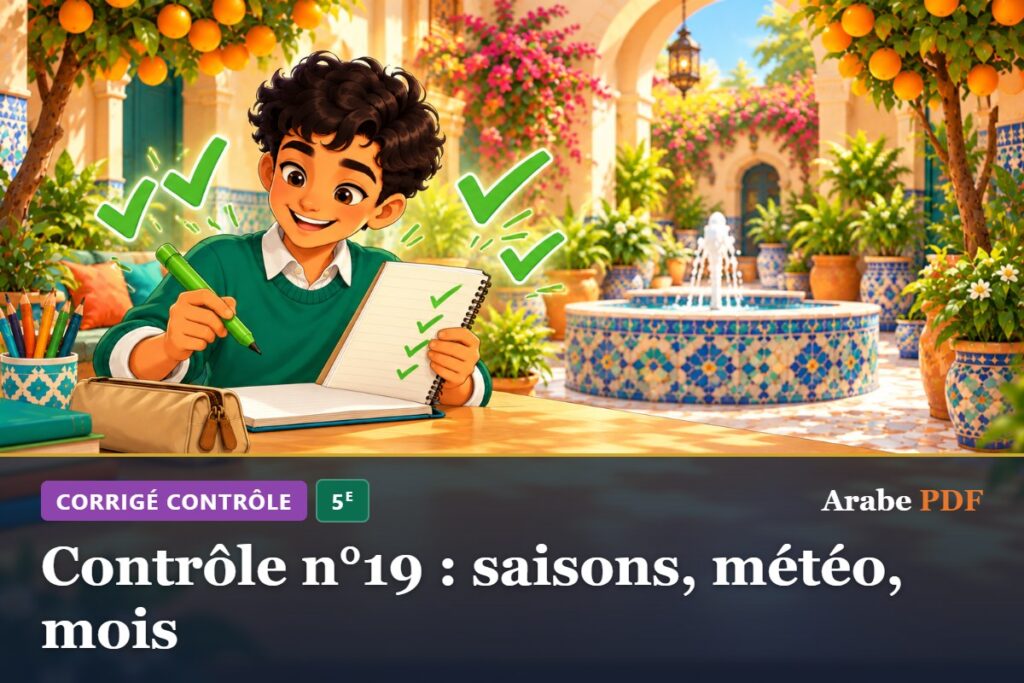 Corrigé : Contrôle n°19 : saisons, météo, mois – contrôle d’arabe 5e