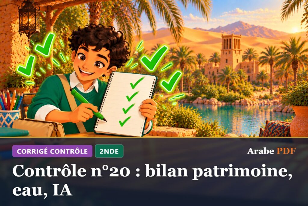 Corrigé : Contrôle n°20 : bilan patrimoine, eau, IA – contrôle d’arabe 2nde