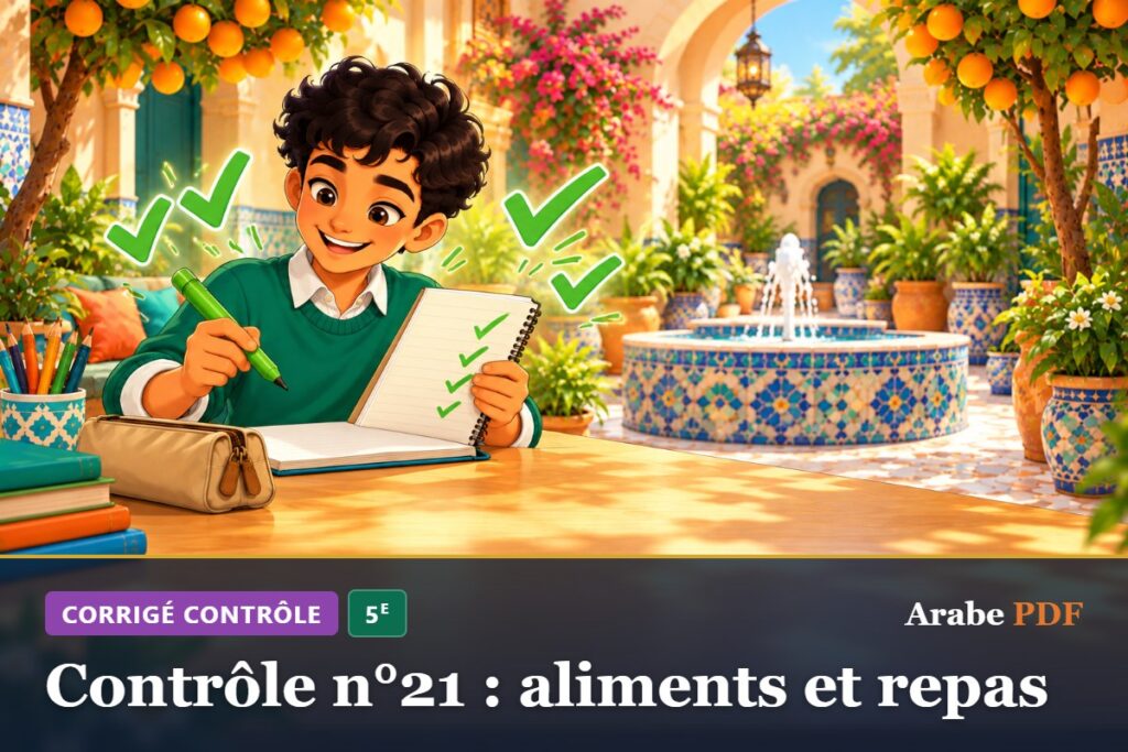 Corrigé : Contrôle n°21 : aliments et repas – contrôle d’arabe 5e