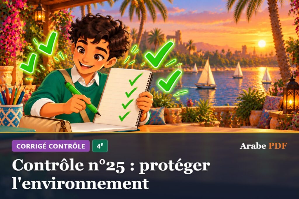 Corrigé : Contrôle n°25 : protéger l'environnement – contrôle d’arabe 4e