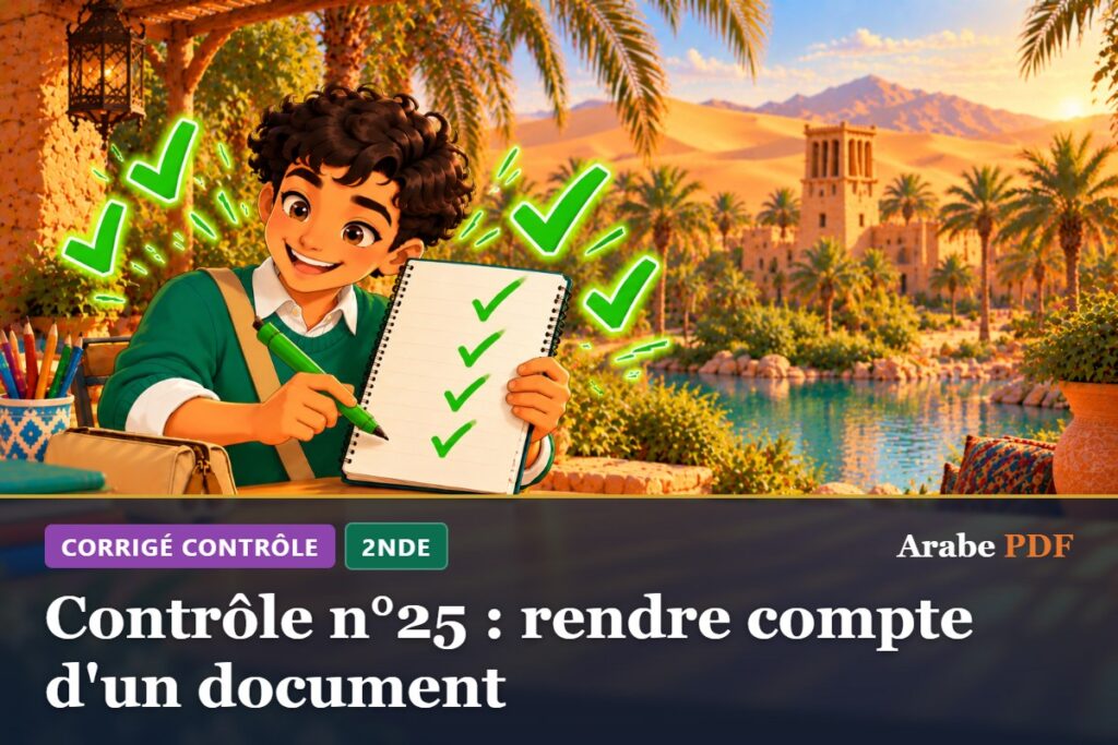 Corrigé : Contrôle n°25 : rendre compte d'un document – contrôle d’arabe 2nde
