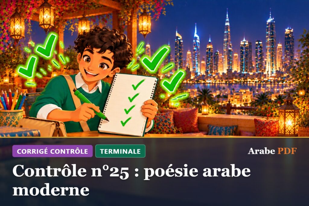 Corrigé : Contrôle n°25 : poésie arabe moderne – contrôle d’arabe Terminale