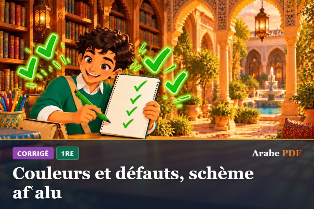 Corrigé des exercices d’arabe 1re : Couleurs et défauts, schème afʿalu