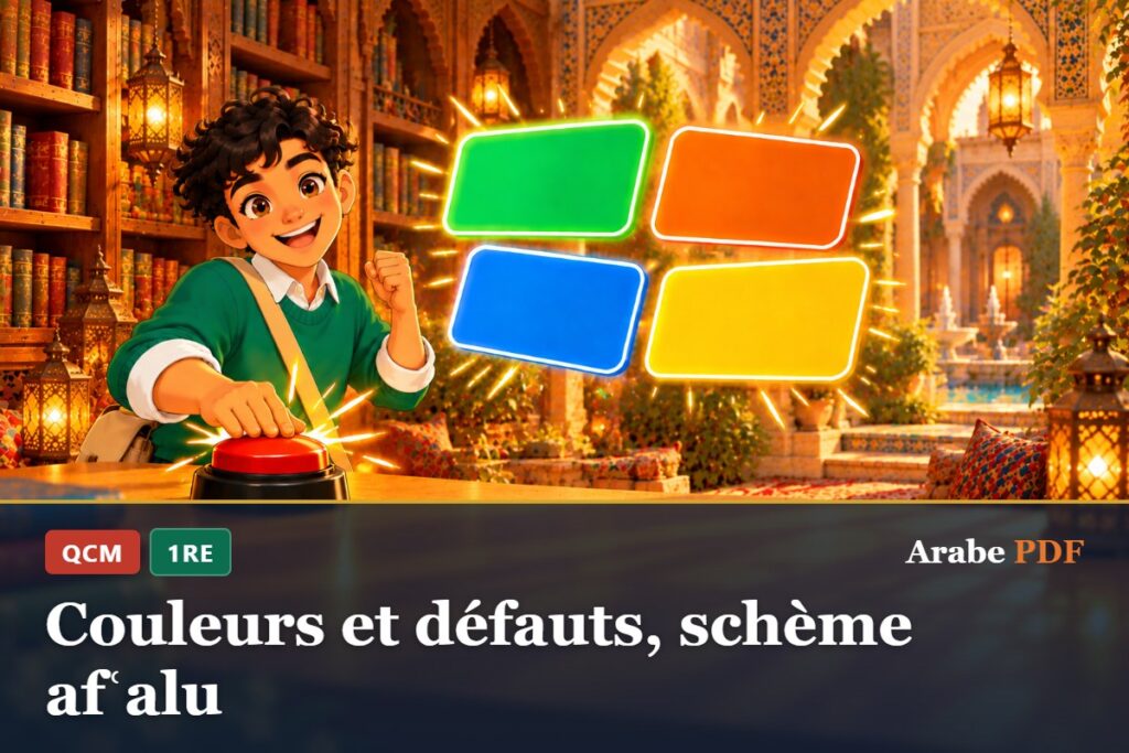 QCM d’arabe 1re : Couleurs et défauts, schème afʿalu
