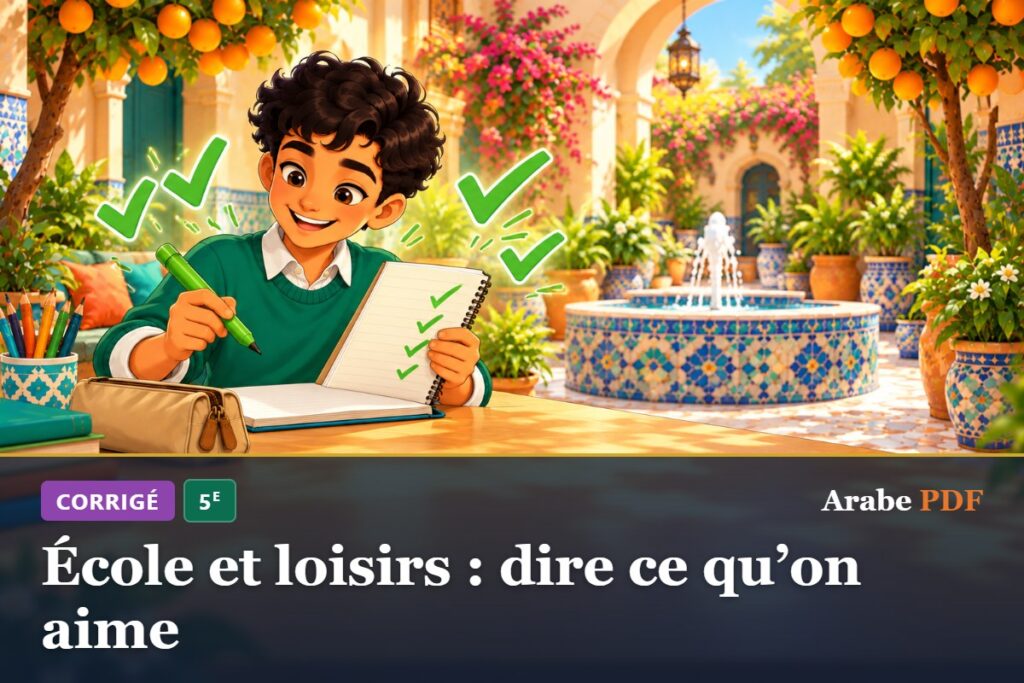 Corrigé des exercices d’arabe 5e : École et loisirs : dire ce qu’on aime