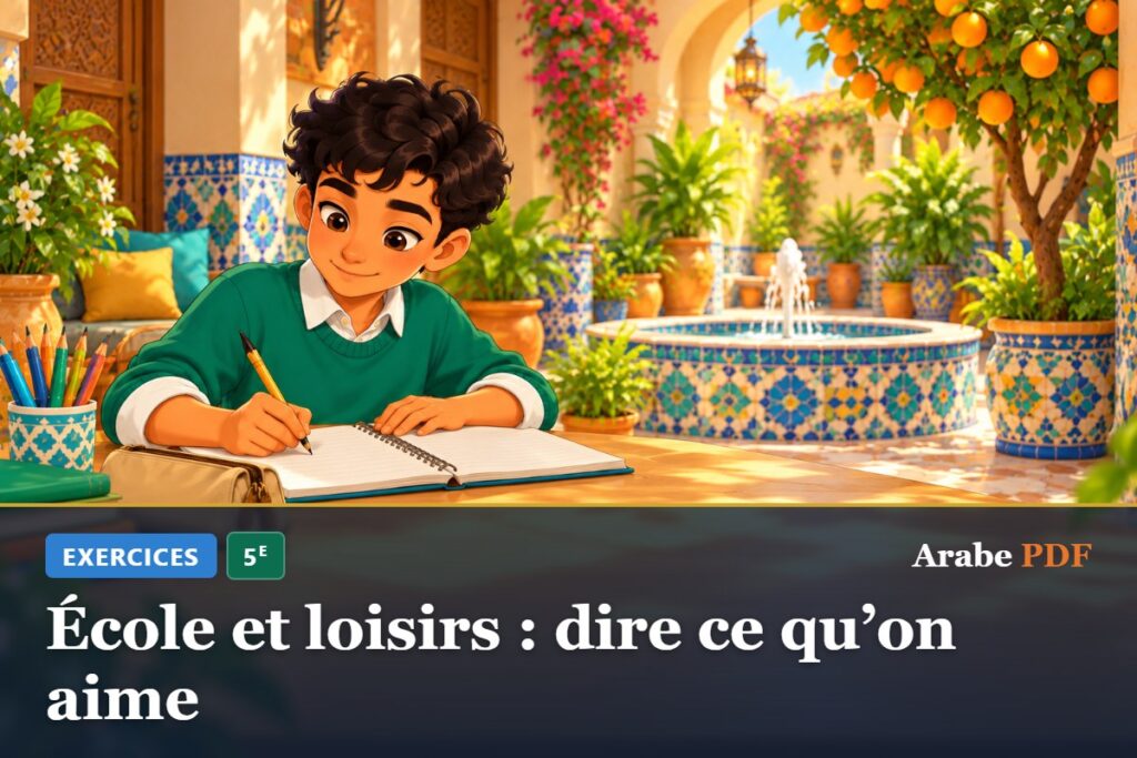 Exercices d’arabe 5e : École et loisirs : dire ce qu’on aime