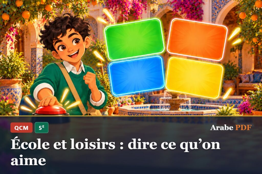 QCM d’arabe 5e : École et loisirs : dire ce qu’on aime