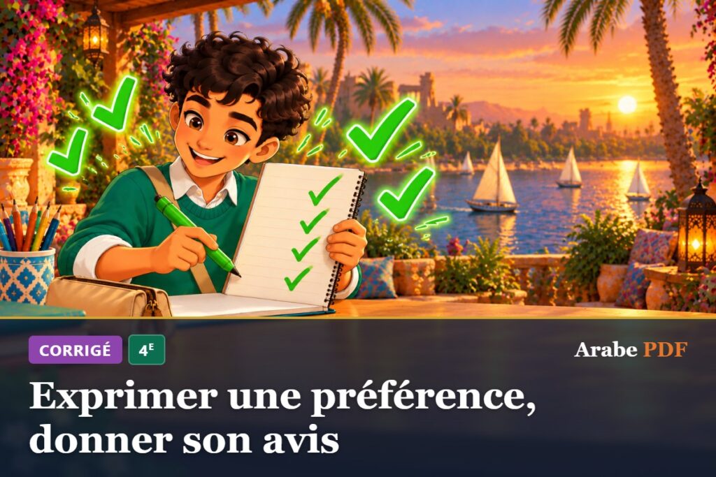 Corrigé des exercices d’arabe 4e : Exprimer une préférence, donner son avis