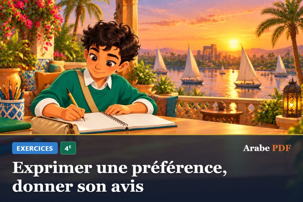 Exercices d’arabe 4e : Exprimer une préférence, donner son avis