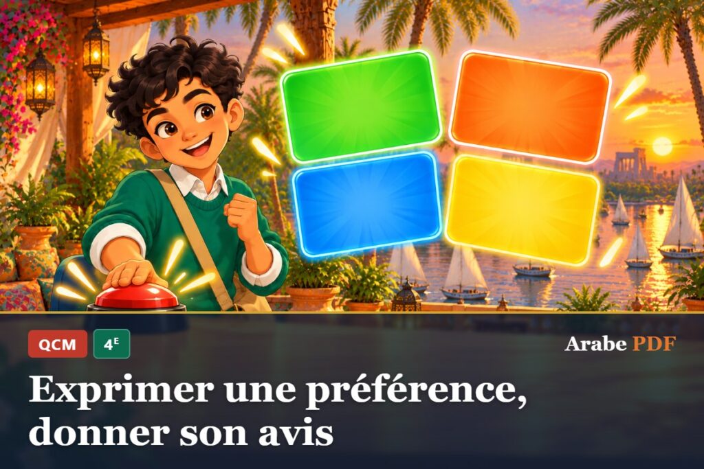 QCM d’arabe 4e : Exprimer une préférence, donner son avis