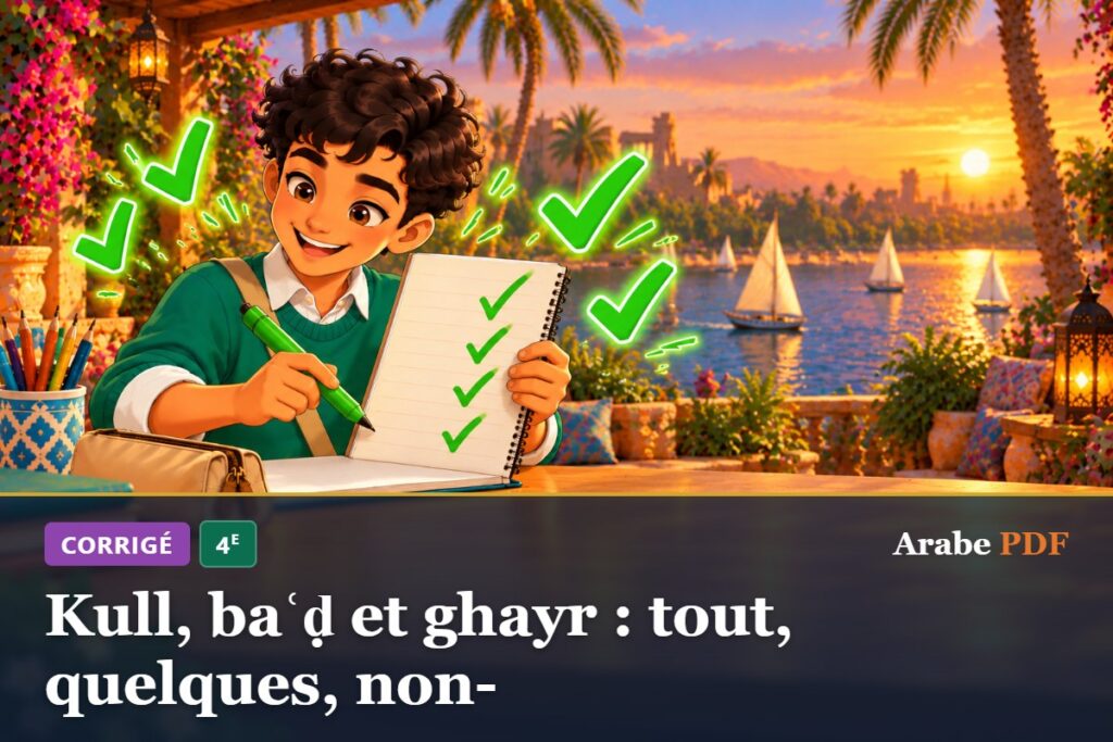 Corrigé des exercices d’arabe 4e : Kull, baʿḍ et ghayr : tout, quelques, non-
