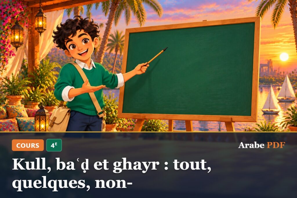 Cours d’arabe 4e : Kull, baʿḍ et ghayr : tout, quelques, non-