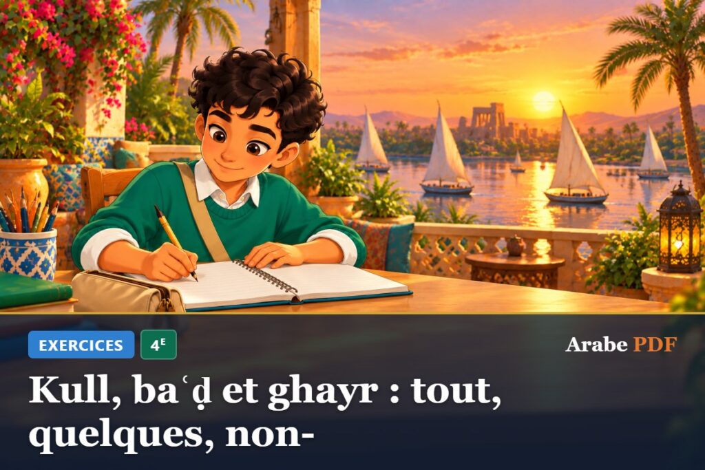 Exercices d’arabe 4e : Kull, baʿḍ et ghayr : tout, quelques, non-