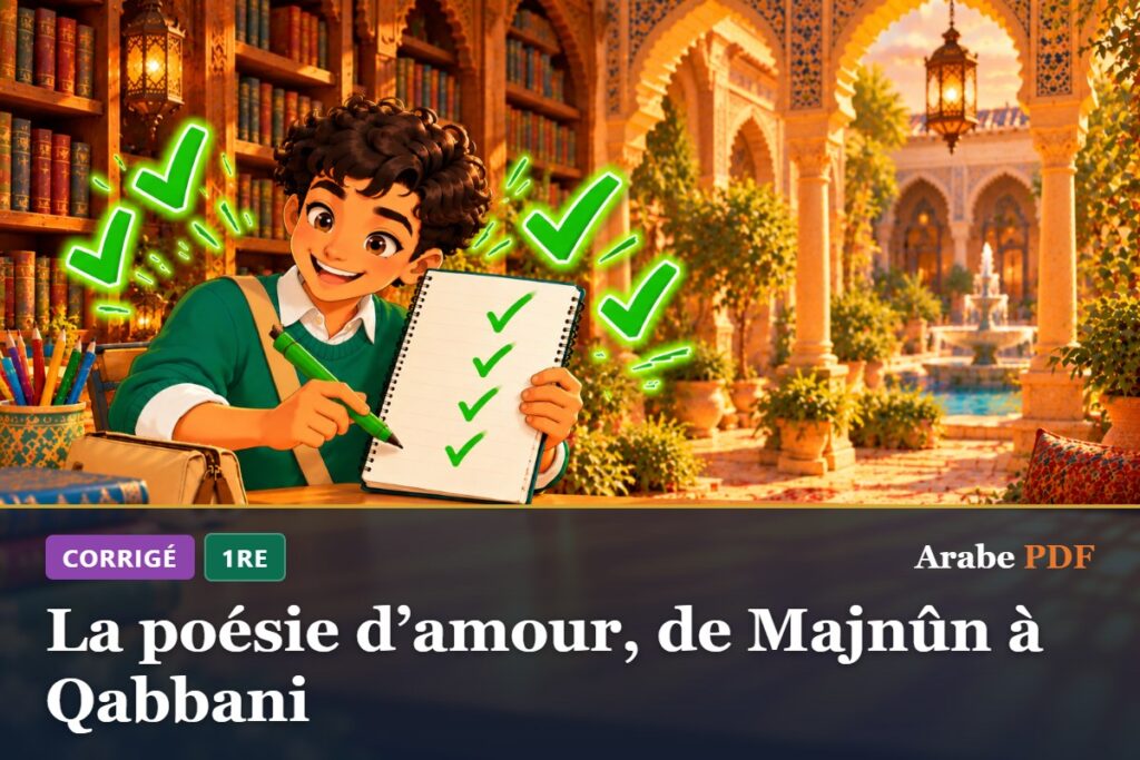 Corrigé des exercices d’arabe 1re : La poésie d’amour, de Majnûn à Qabbani
