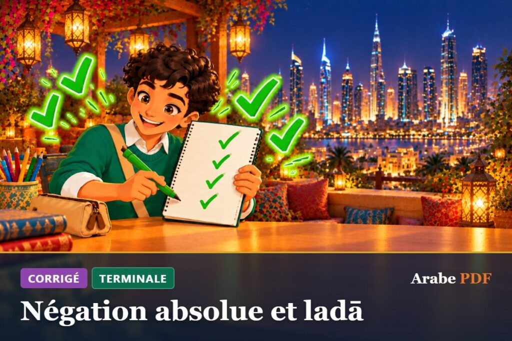 Corrigé des exercices d’arabe Terminale : Négation absolue et ladā