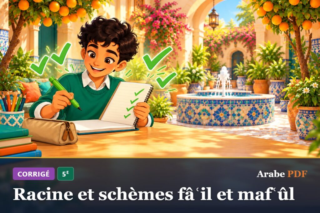 Corrigé des exercices d’arabe 5e : Racine et schèmes fâʿil et mafʿûl