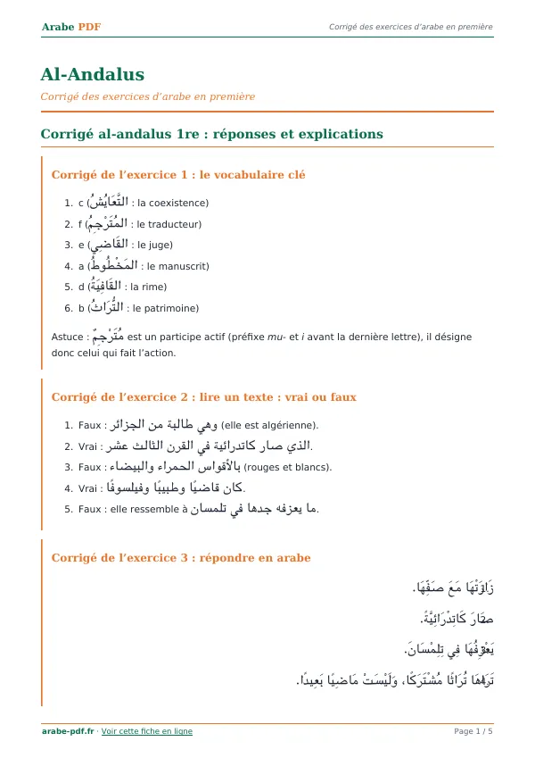 Corrigé « Al-Andalus » en PDF