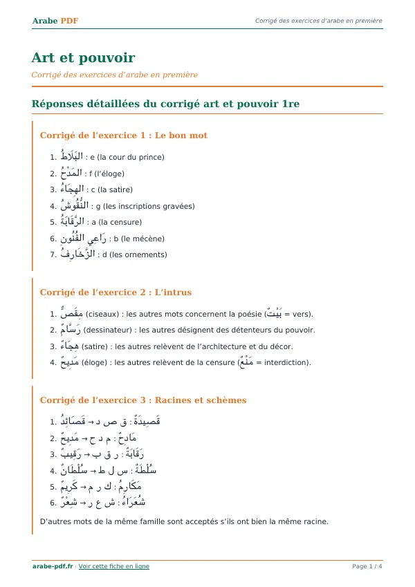 Corrigé « Art et pouvoir » en PDF