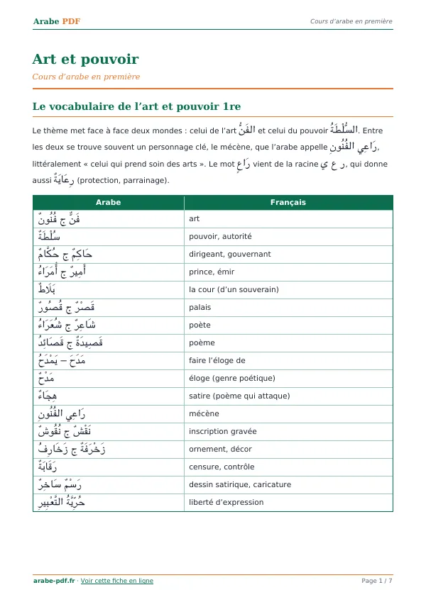 Cours « Art et pouvoir » en PDF