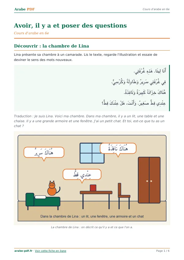 Cours « Avoir, il y a et poser des questions » en PDF