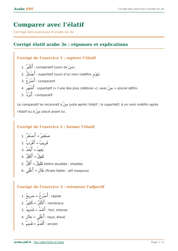 Corrigé « Comparer avec l’élatif » en PDF