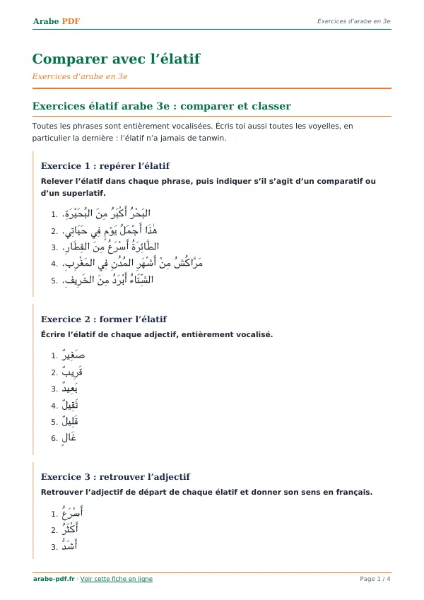Exercices « Comparer avec l’élatif » en PDF
