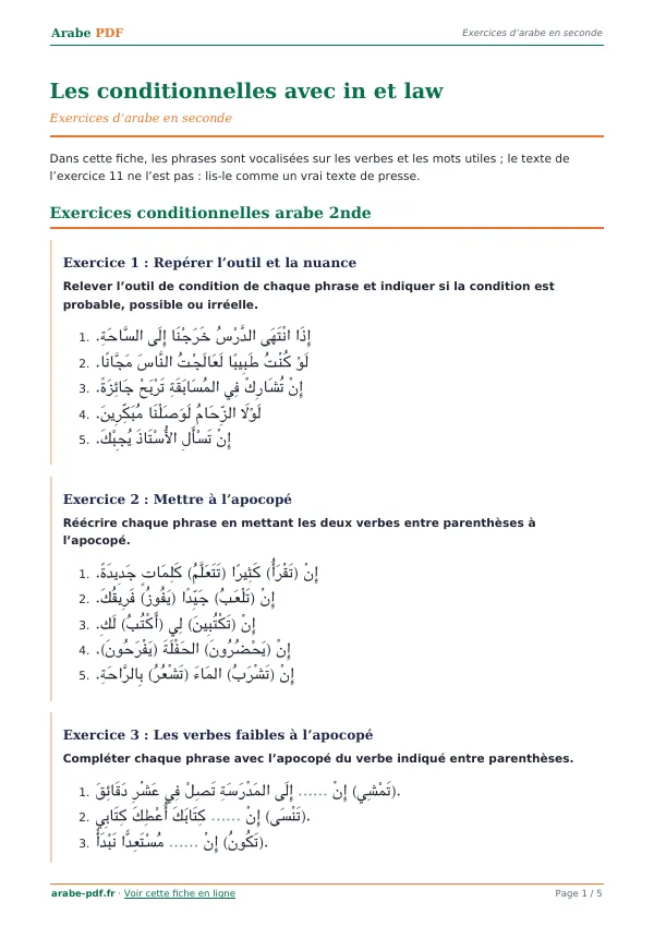 Exercices « Les conditionnelles avec in et law » en PDF