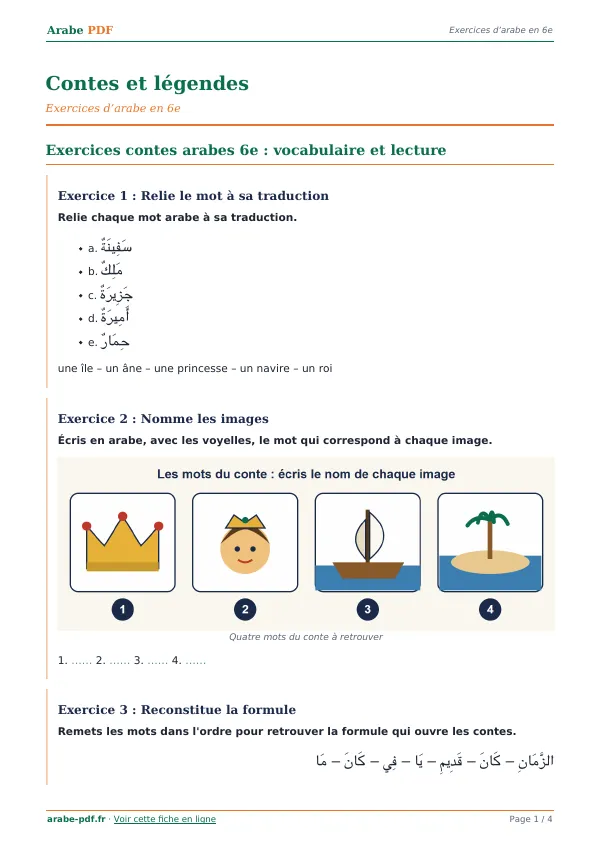 Exercices « Contes et légendes » en PDF