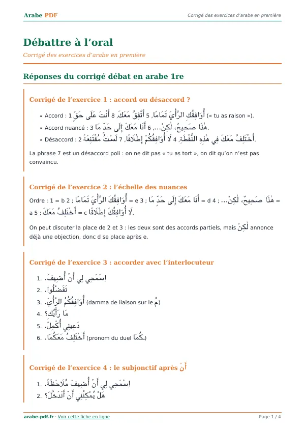 Corrigé « Débattre à l’oral » en PDF