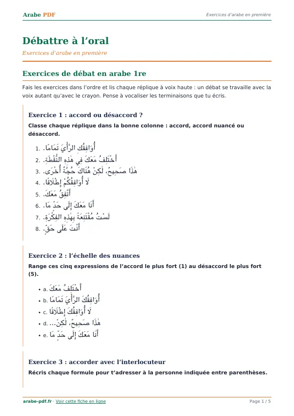 Exercices « Débattre à l’oral » en PDF