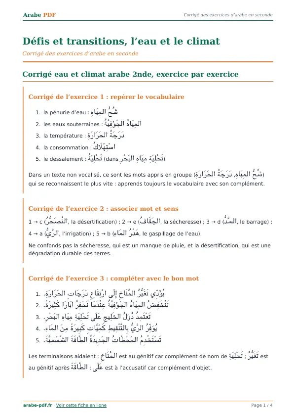 Corrigé « Défis et transitions, l’eau et le climat » en PDF