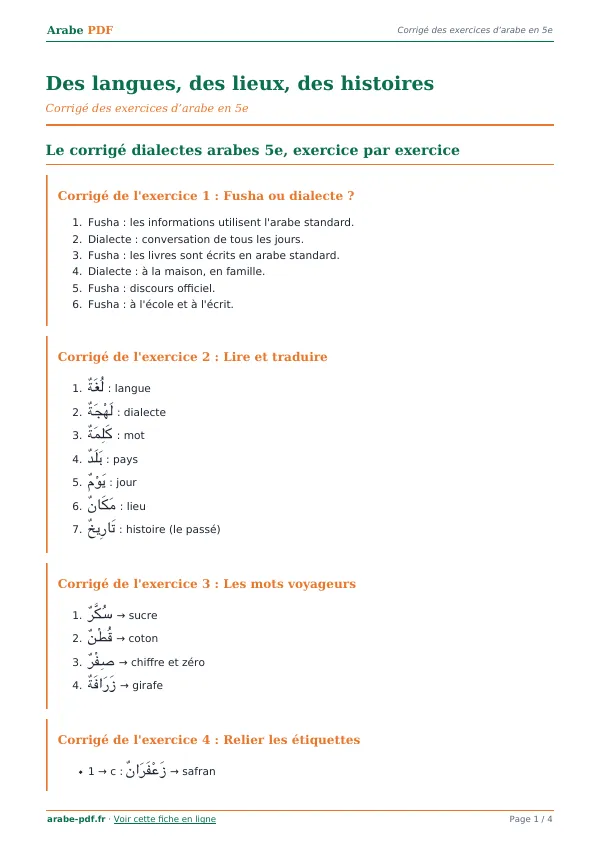 Corrigé « Des langues, des lieux, des histoires » en PDF