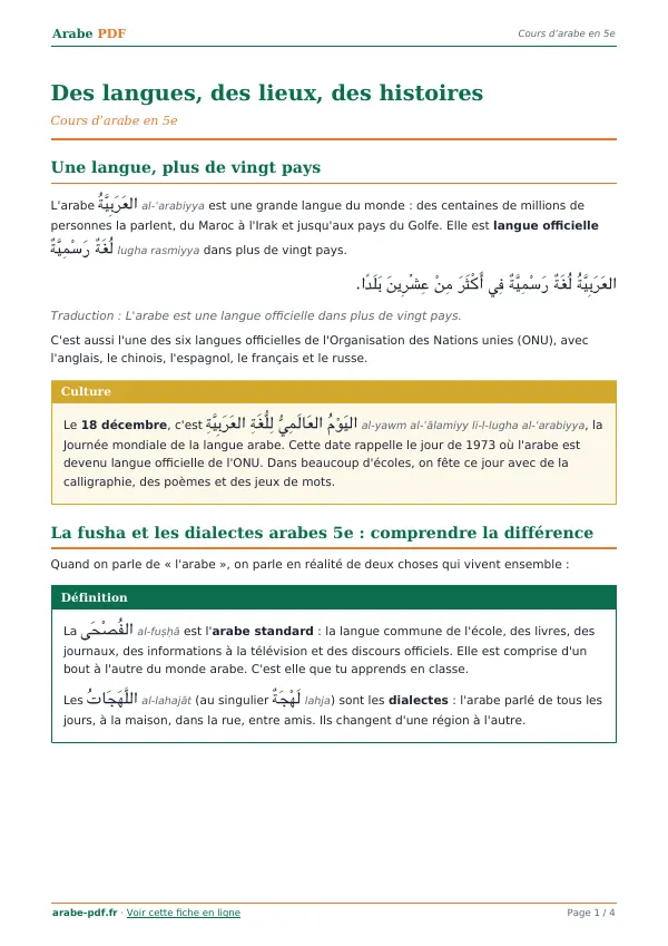 Cours « Des langues, des lieux, des histoires » en PDF