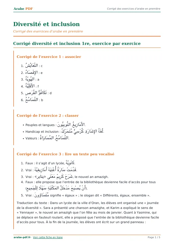 Corrigé « Diversité et inclusion » en PDF