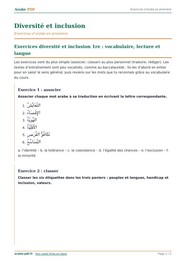 Exercices « Diversité et inclusion » en PDF