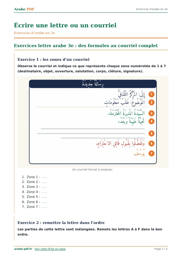 Exercices « Écrire une lettre ou un courriel » en PDF