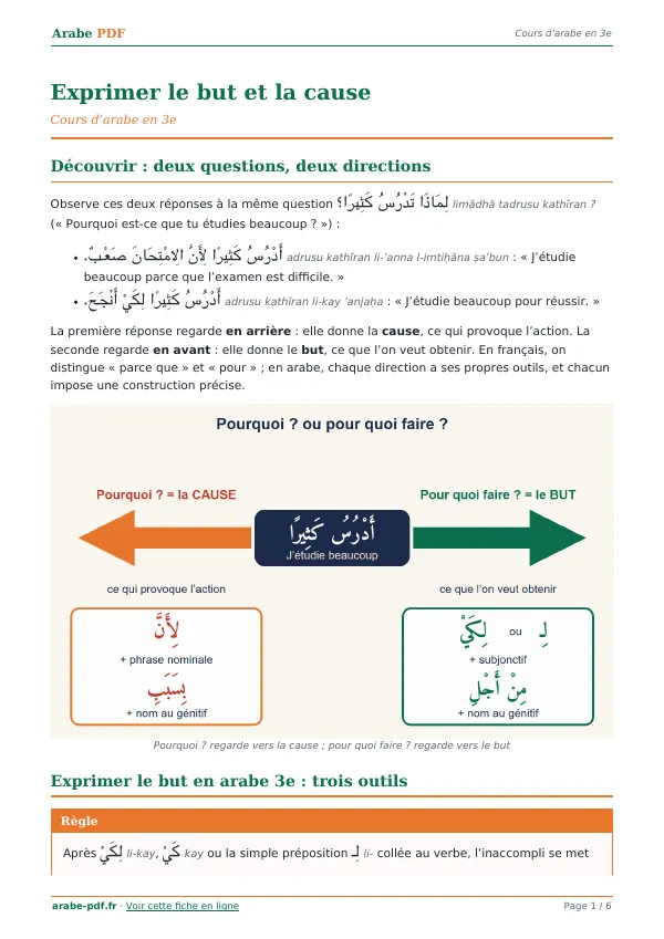 Cours « Exprimer le but et la cause » en PDF