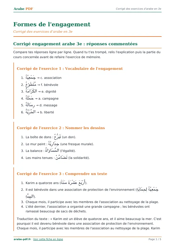 Corrigé « Formes de l’engagement » en PDF