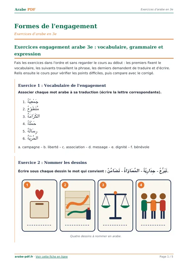 Exercices « Formes de l’engagement » en PDF