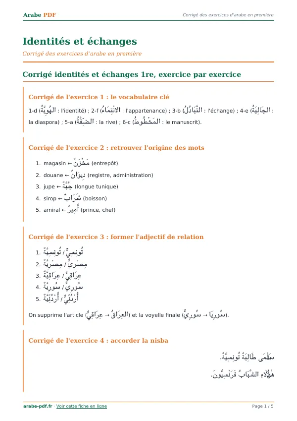Corrigé « Identités et échanges » en PDF
