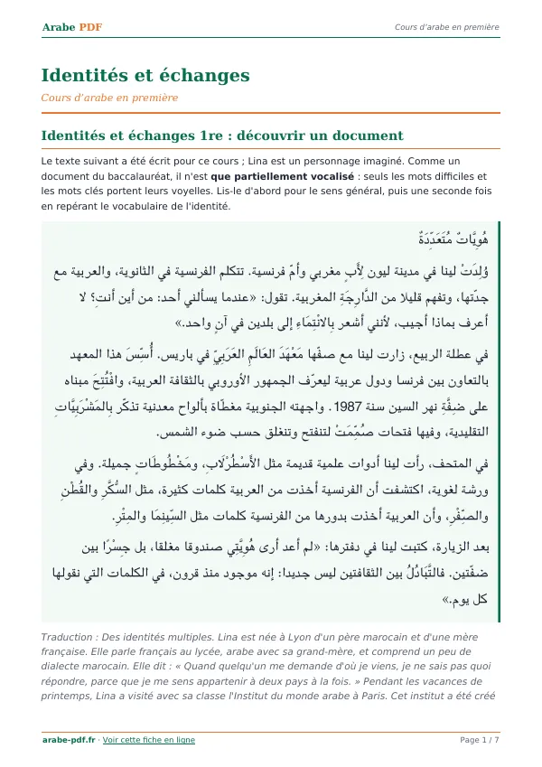 Cours « Identités et échanges » en PDF