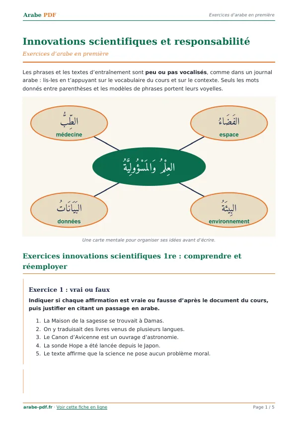 Exercices « Innovations scientifiques et responsabilité » en PDF