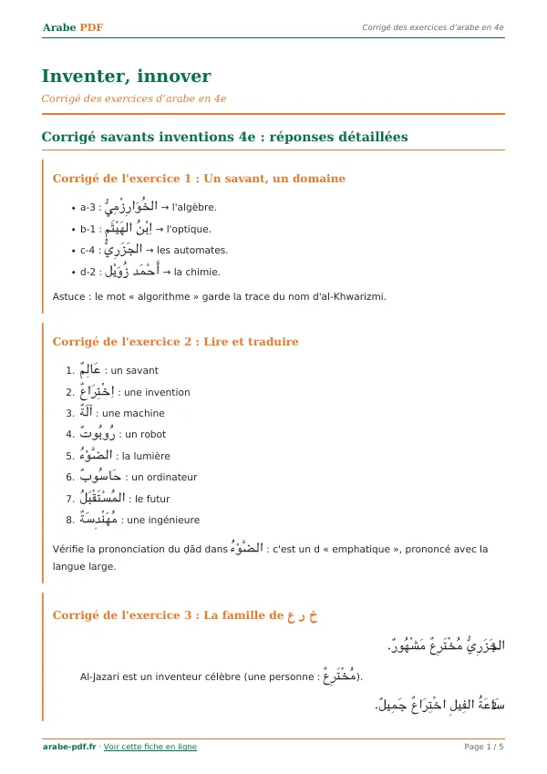 Corrigé « Inventer, innover » en PDF