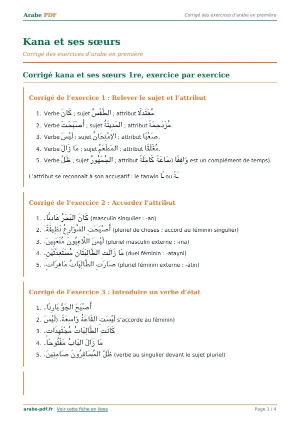 Corrigé « Kana et ses sœurs » en PDF